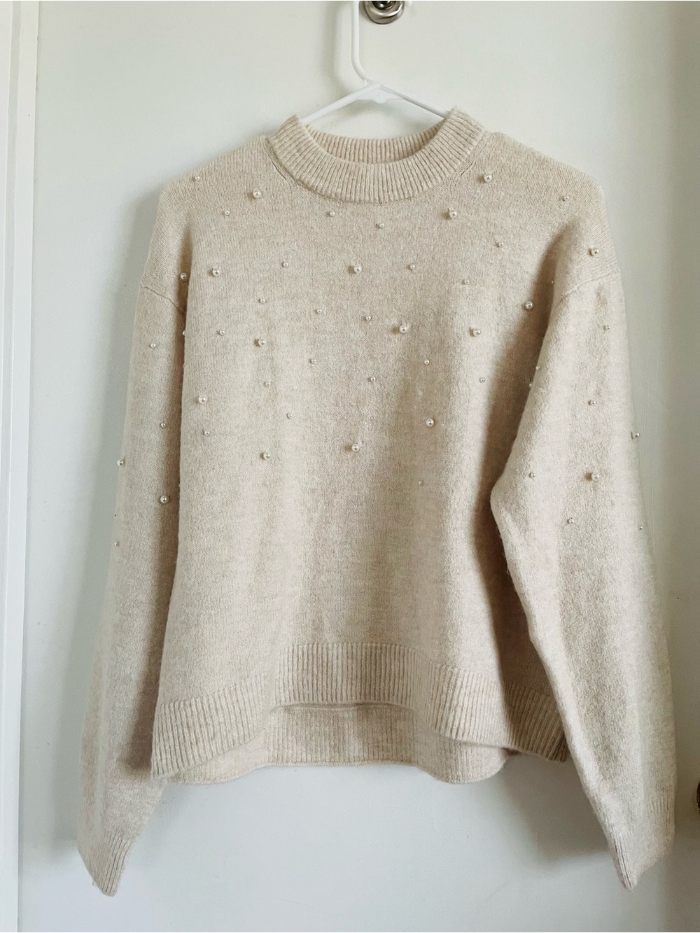 H&M Cream Pearl-Accent Crewneck Sweater